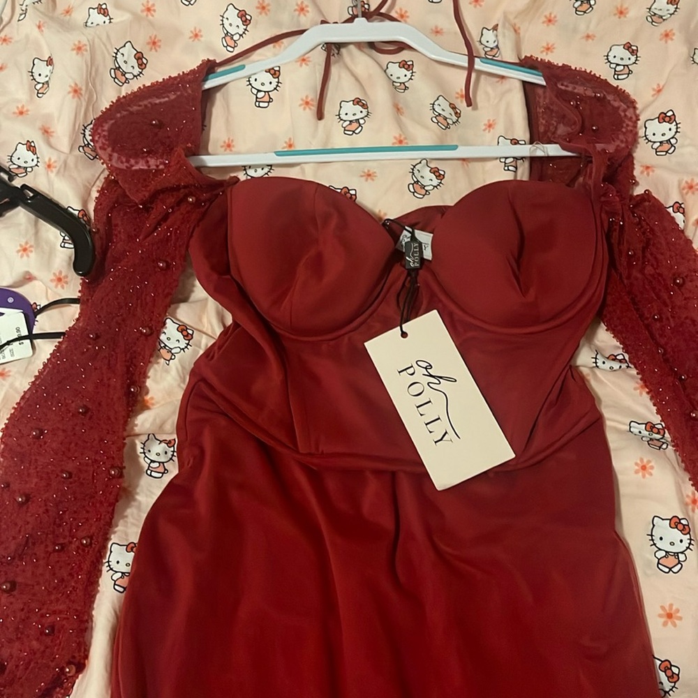 Embellished Side Split Maxi Dress in Red